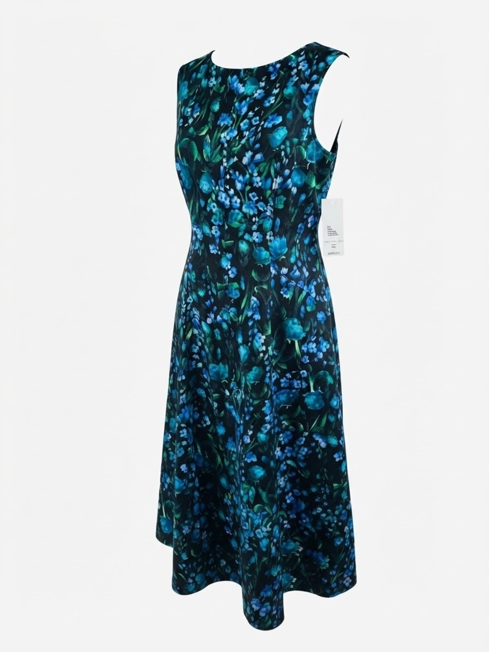 Donna Ricco Blue and Green Floral Midi Dress